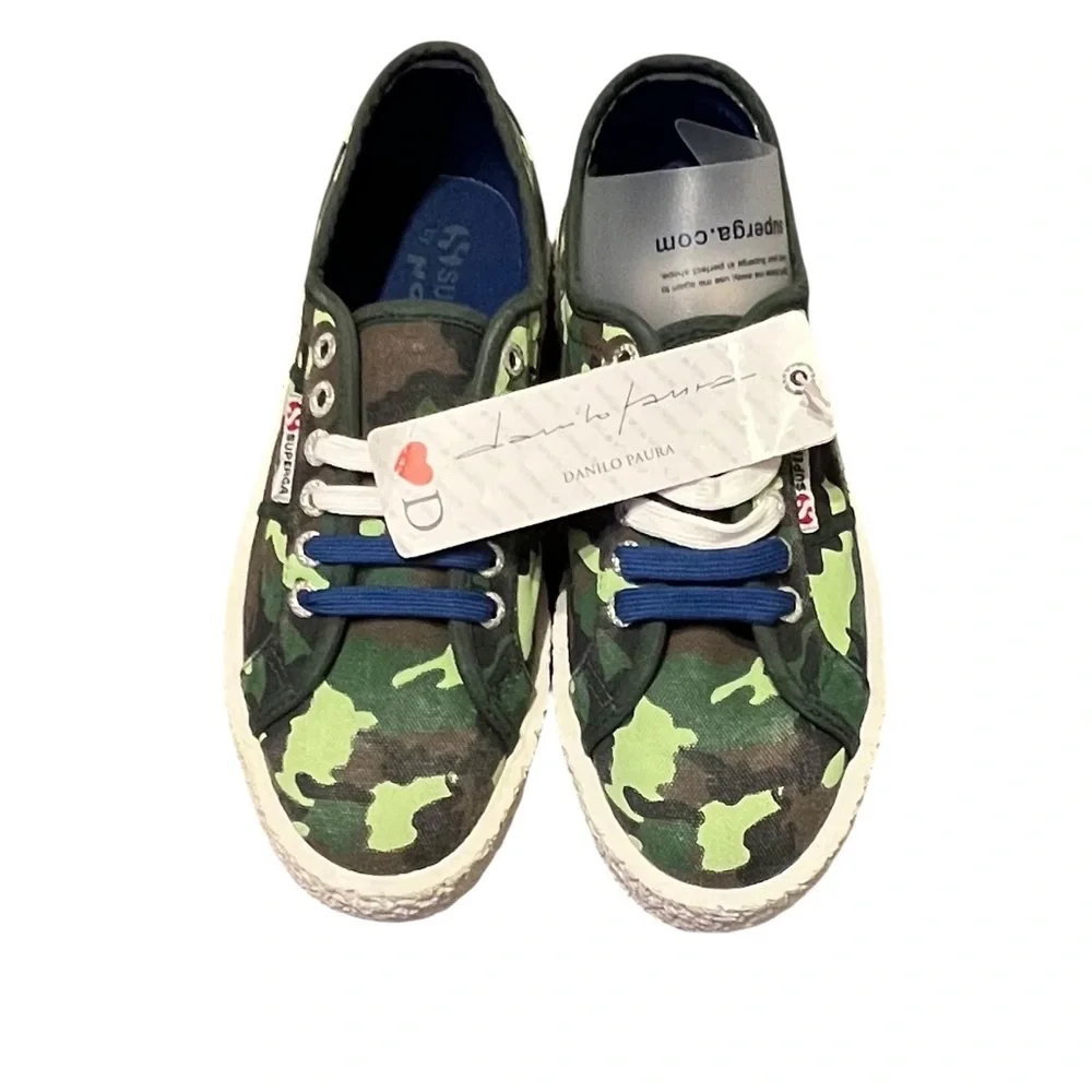 NIB Superga Women's Size 7 1/2 Camo Dark Green‎ Sneaker 2750 Cotcamou Mega Paura